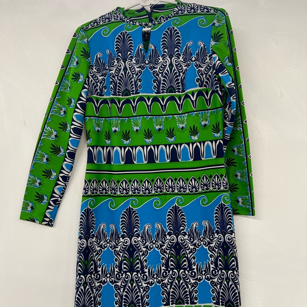 Vintage Mod Green and Blue Patterned Dress